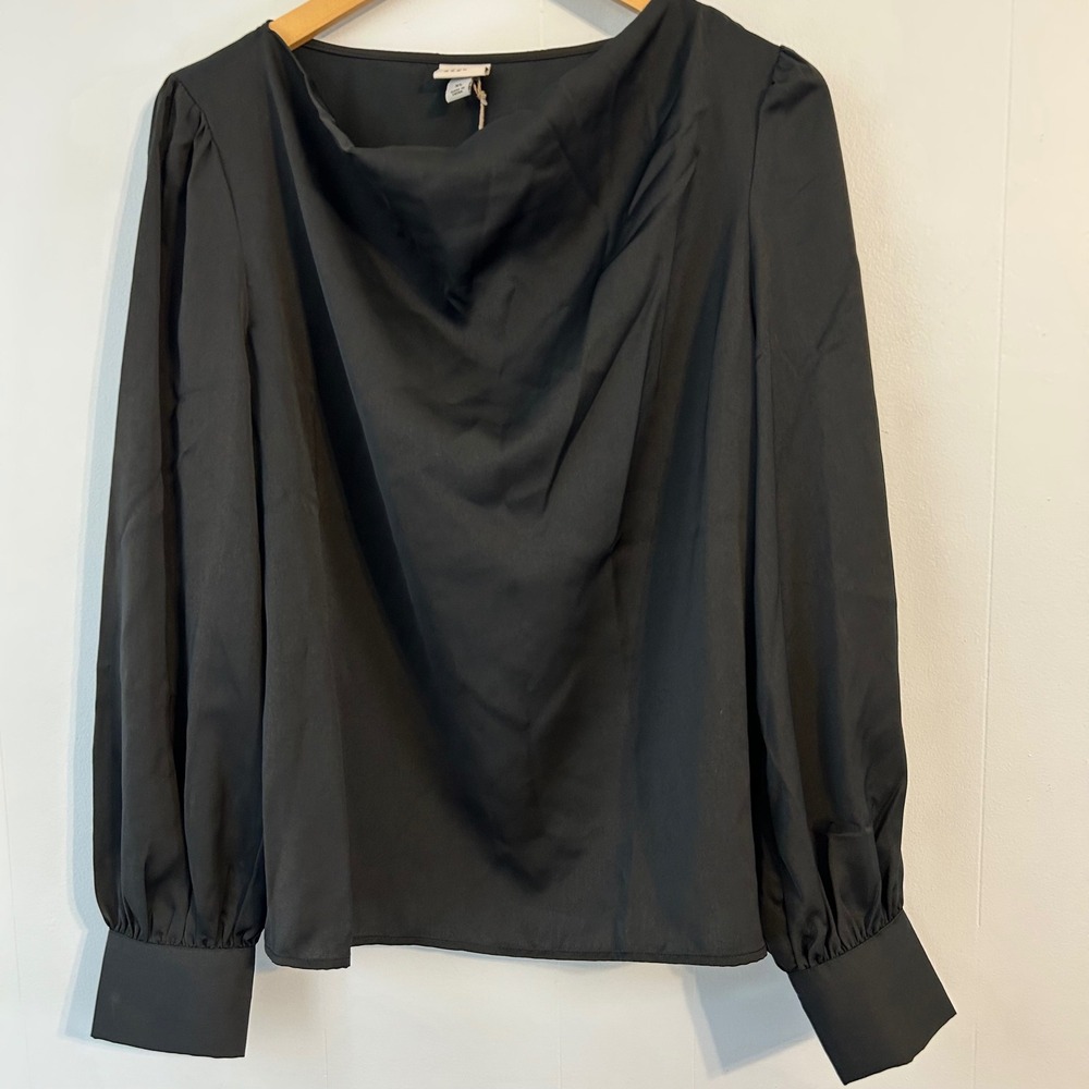 A New Day Womens Black Long Sleeve Drape‎ Neck Blouse Top XL #11